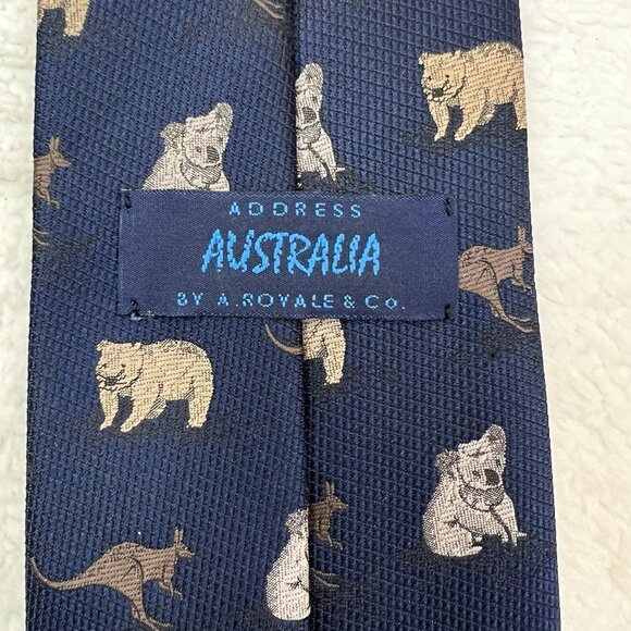 Mens Royal Co Australia Neck Tie Navy Blue Kangaroo Koala Wombat 4” X 60” - Picture 10 of 10